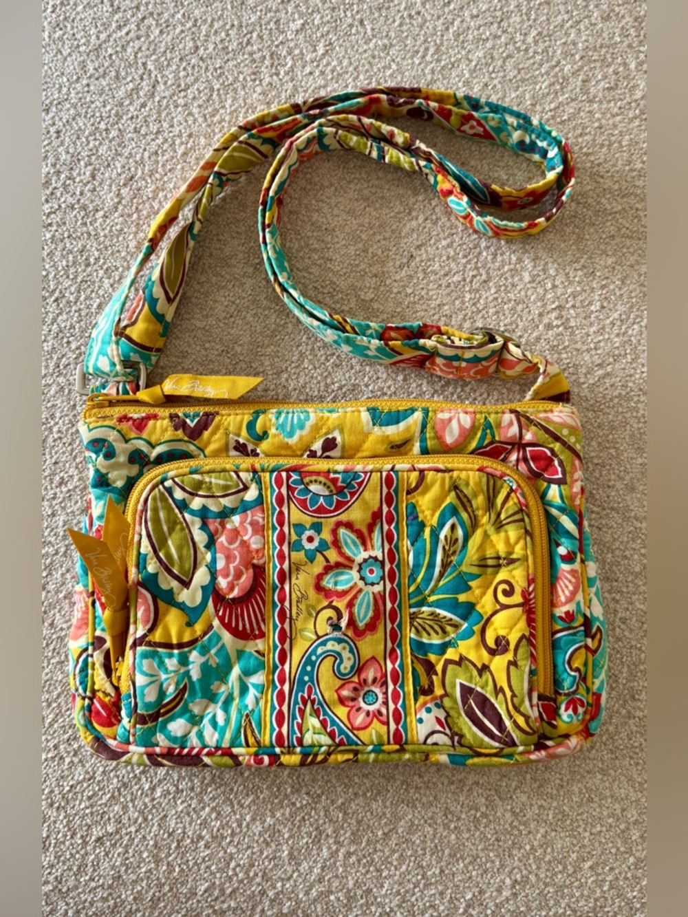 VERA BRADLEY PROVENCAL Yellow Paisley Quilted Hipster Crossbody Bag